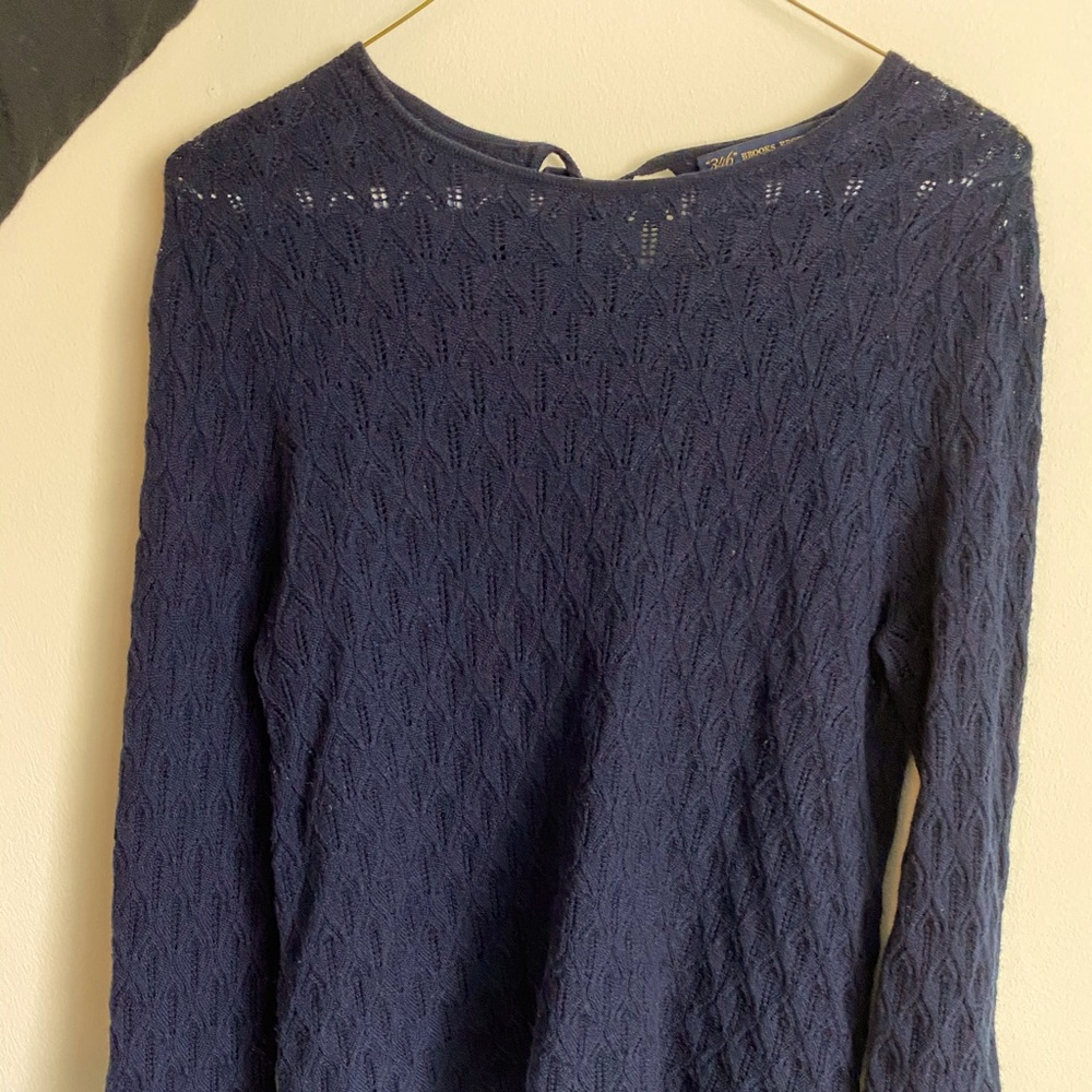 Navy Brooks Brother Eyelet 3/4 sleeve top with tie